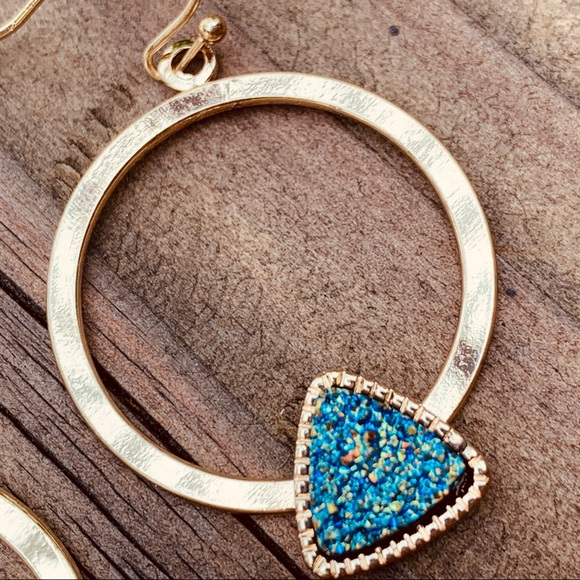 NEW ♡ BLUE Druzy Drop Earrings - Picture 2 of 6